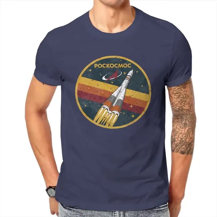 Roscosmos Vintage emblème plus récent T-shirt russe urss CCCP hommes Harajuku pur couverture en coton