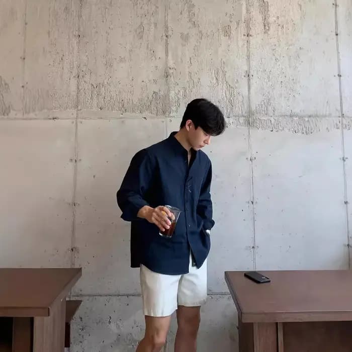Chemise en coton et lin pour hommes