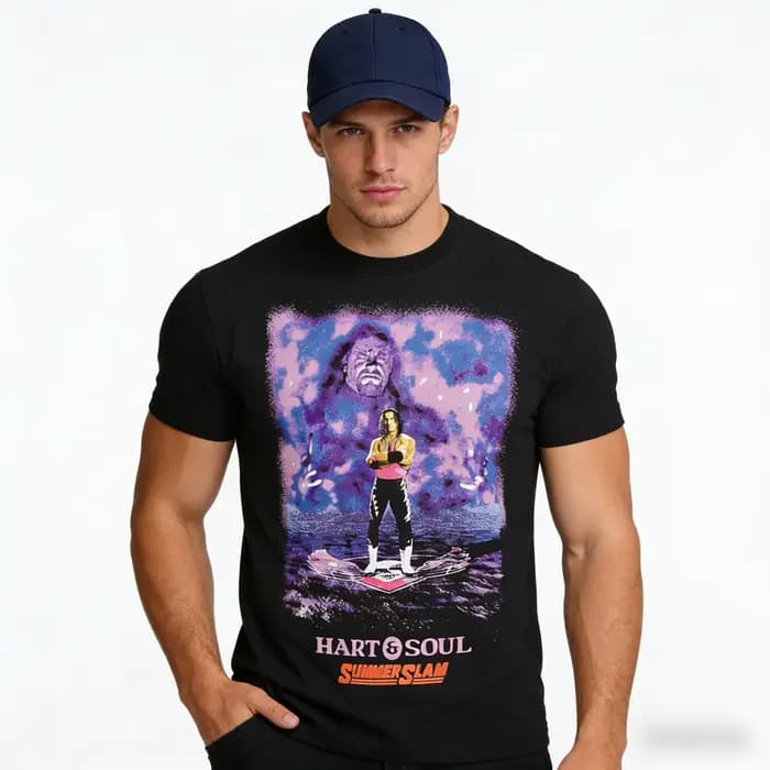 T-shirt graphique vintage noir Bret Hart Hart&Soul pour homme – Tendance mode classique