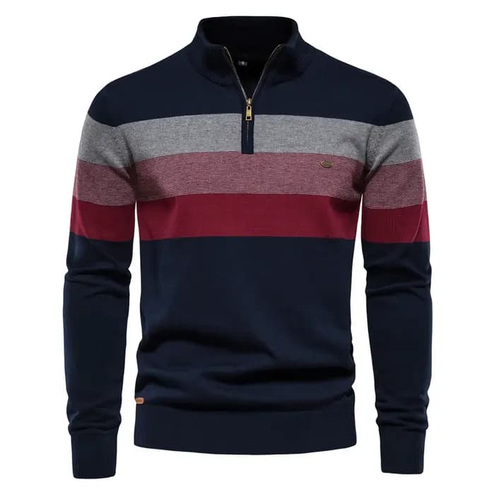 AIOPESON hommes Patchwork pull pull coton décontracté fermeture éclair col montant pull pour hommes