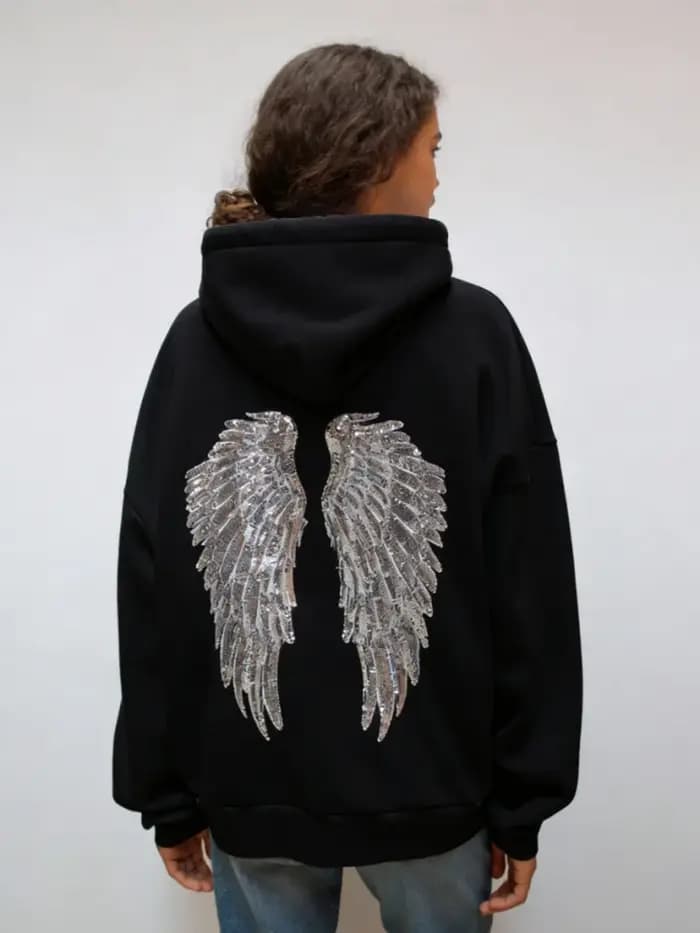 Paillettes ailes d'ange sweats à capuche femmes Chic lâche à manches longues pulls haut mince Yoga pantalon ensemble