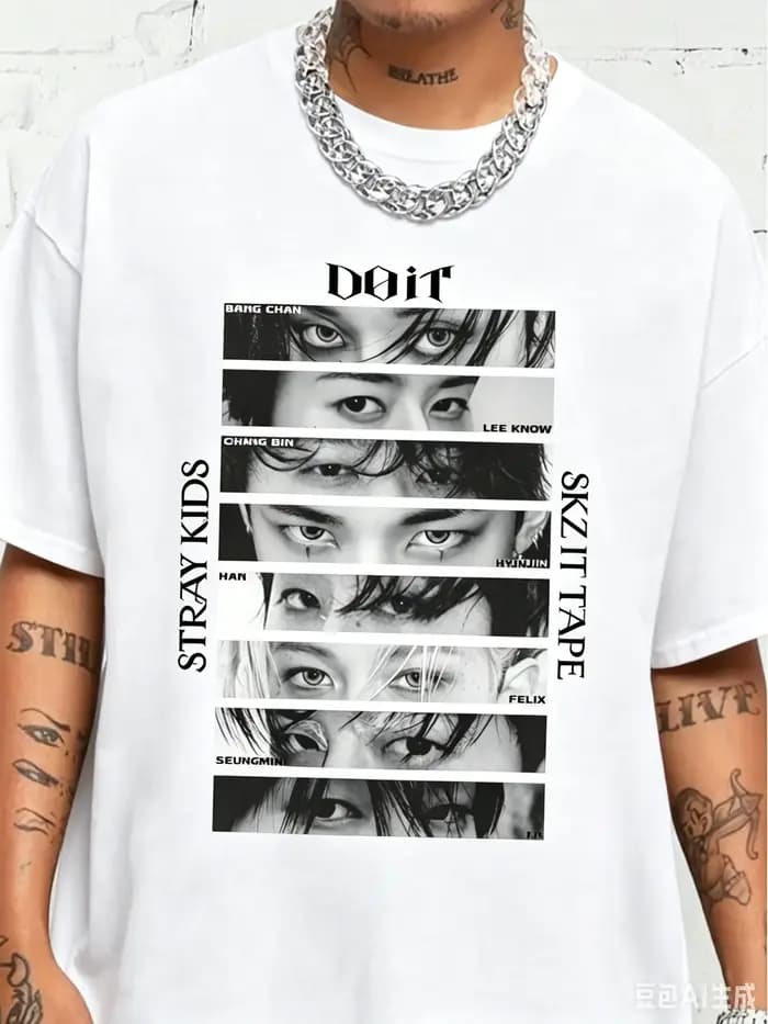 T-shirt de style rétro Stray World avec motif SKZ It Tap DomiATE, adapté à toutes les saisons, col rond en pur coton sur le thème des concerts