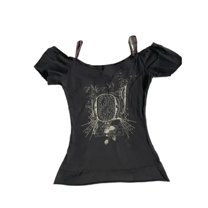 Crânes Punk t-shirt femmes mince gothique rue Vintage noir Y2k haut court Femme sous-culture T-Shirts Sexy Y2k