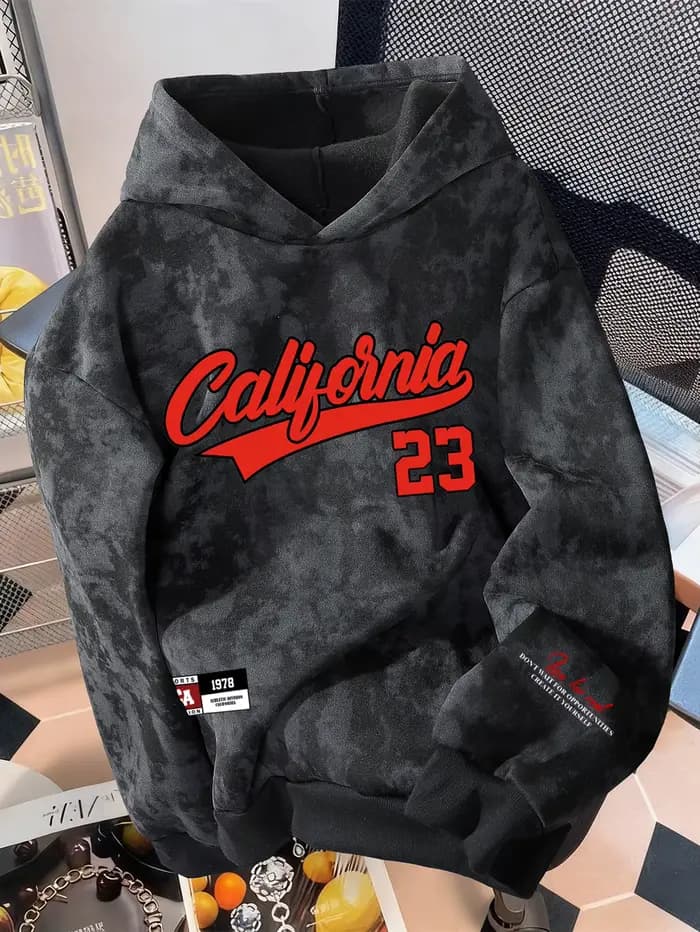 Sweat à capuche rétro pour homme doublé polaire avec motif « 23 »