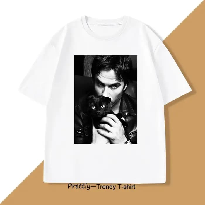 T-shirt graphique Damon Salvatore TV Drama Cat pour hommes et femmes