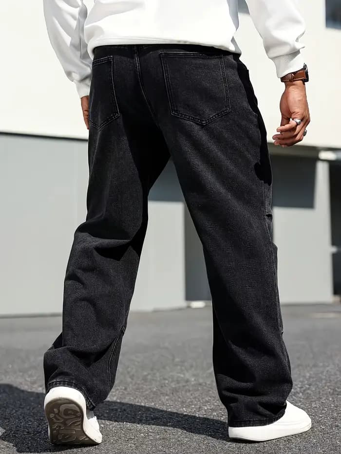 Jean classique à jambe droite pour hommes – Mélange de coton