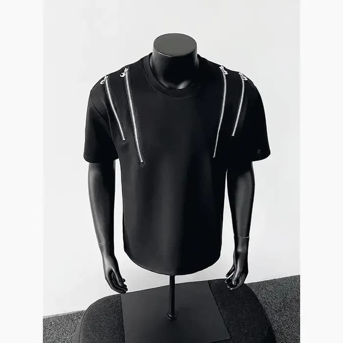 T-shirt Homme Col Rond avec Détail Zip Streetwear Tendance Style Urbain Hip Hop Décontracté Haut de Gamme Mode Graphique Coupe Slim