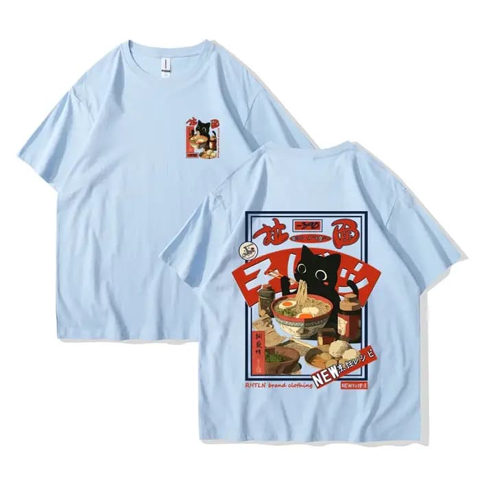 T-shirt hip-hop homme street wear Harajuku japonais Lamian Noodles chat