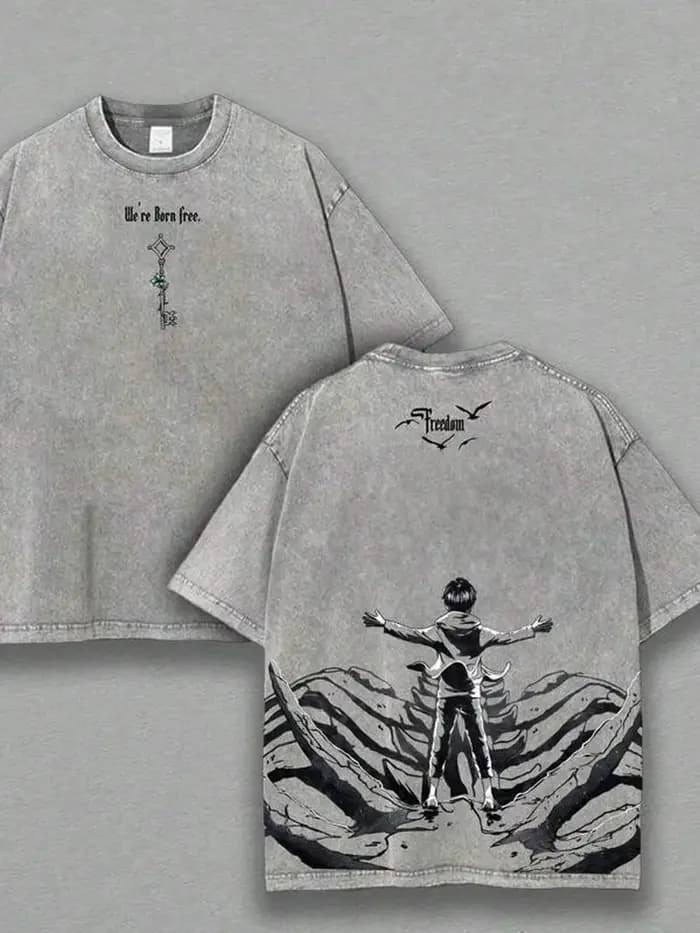Eren Jaeger Freedom graphique t-shirt attaque sur Titan Manga vêtements hommes femmes coton T-shirts rétro lavé