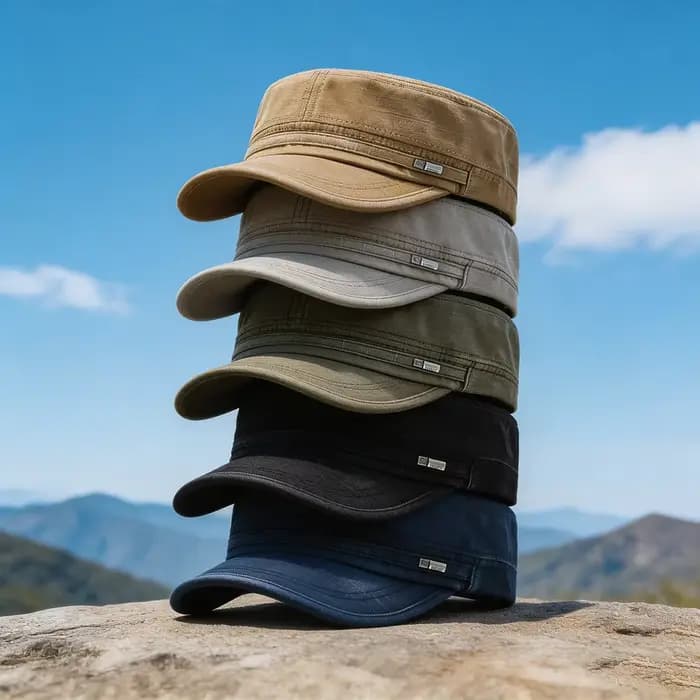 Casquette Militaire Unisexe en Coton Lavé à Visière Plate
