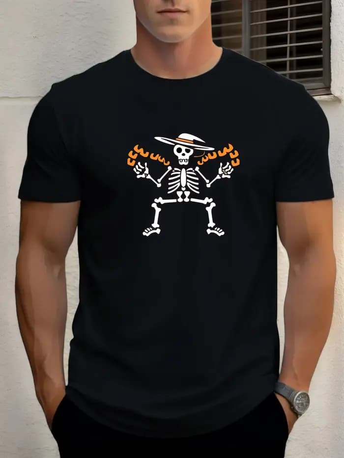 T-shirt pour hommes crâne 100 % coton imprimé graphique été col rond t-shirt décontracté respirant s