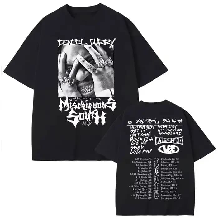 T-shirts graphiques du tournée 2025 du rappeur Denzel Curry