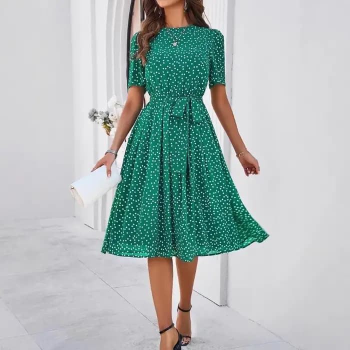 Vêtements pour femmes 2025 printemps et été tempérament décontracté à pois à lacets robe imprimée