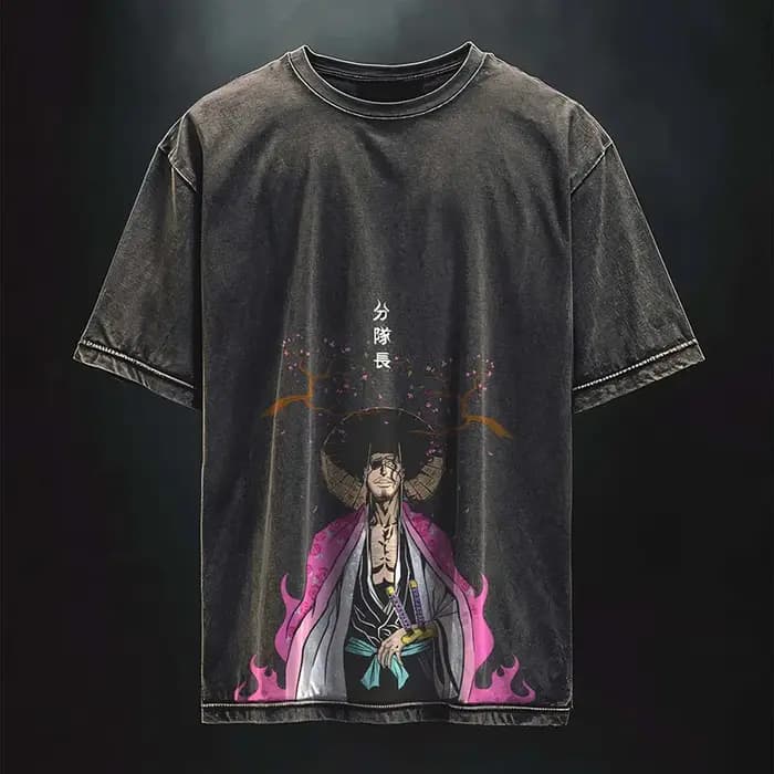 T-shirt Anime Bleach délavé col rond oversize homme femme streetwear Harajuku Y2K manches courtes coton épais vêtements unisexe