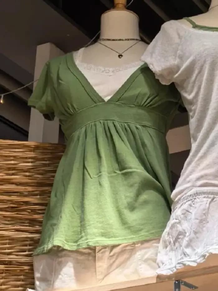 T-shirts décontractés en coton à col en V profond turquoise pour femmes
