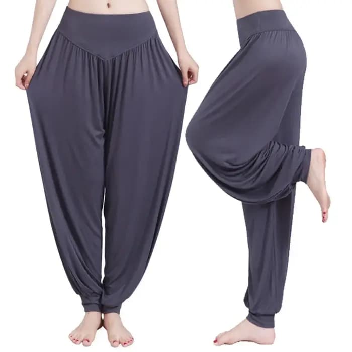 Femmes sarouel décontracté ample coton solide taille élastique pantalon à jambes larges grande