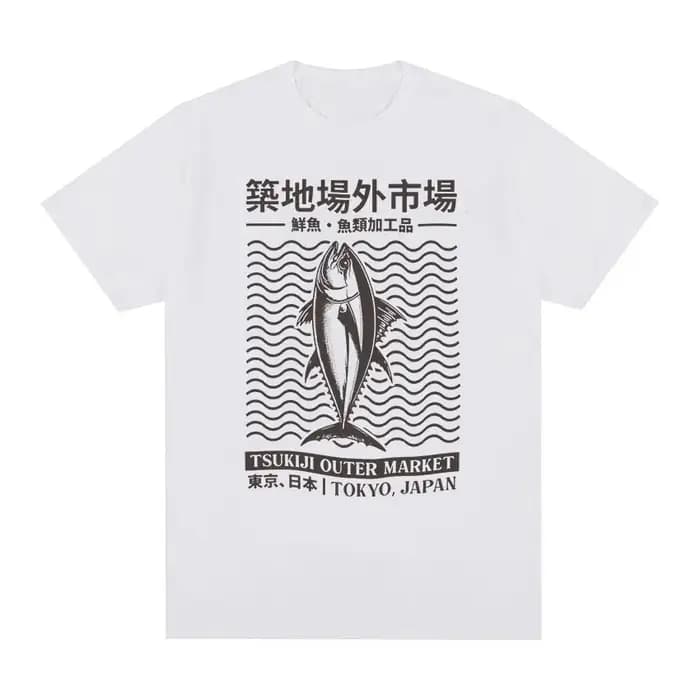 Tokyo japon Tsukiji Outep marché drôle Meme t-shirts poisson japonais rétro Harajuku T-shirt hommes surdimensionnés