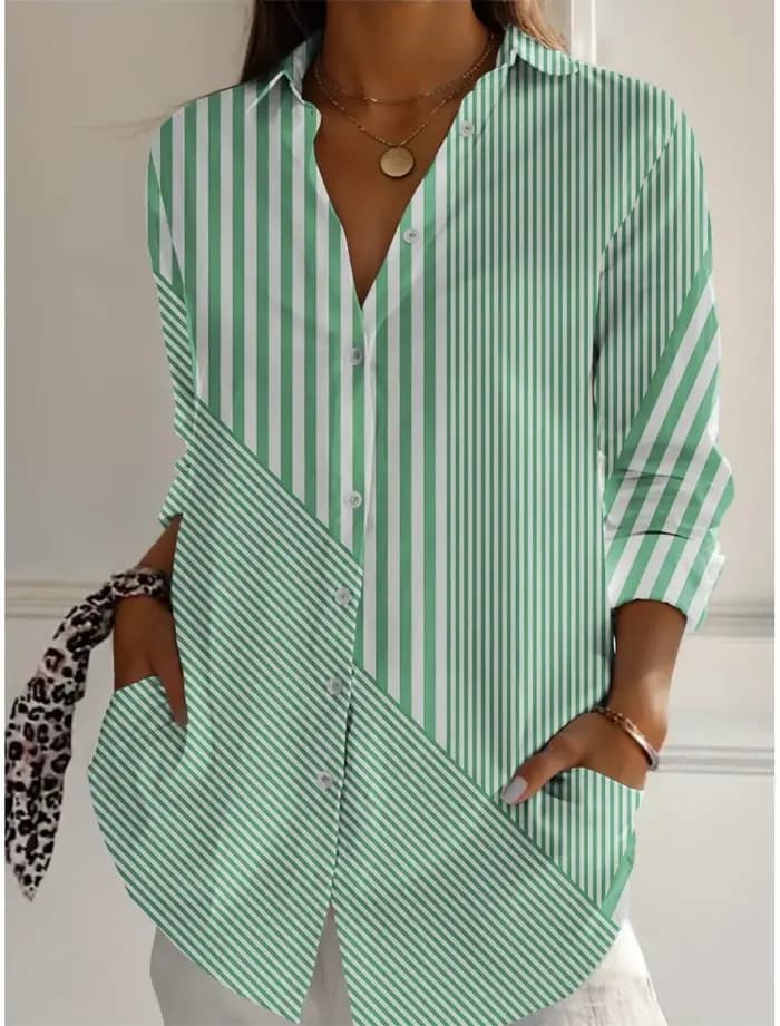2025 chemises pour femmes rayé graphique Blouse revers cou Blouse femmes à manches longues chemises