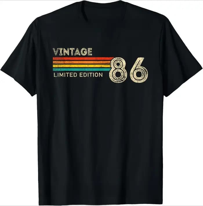 T-shirt unisexe à manches courtes pour hommes, style streetwear, avec motif cassette vintage 1986, idéal pour les 40 ans, coupe ample