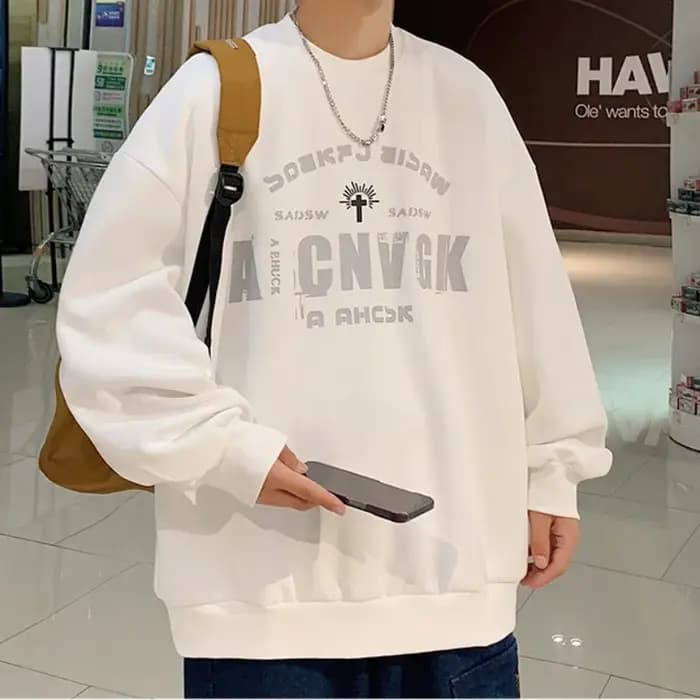 2025 sweat à capuche surdimensionné hommes mode nouveau pull ample col rond jeune vitalité lettre imprimer à manches longues haut S-3XL