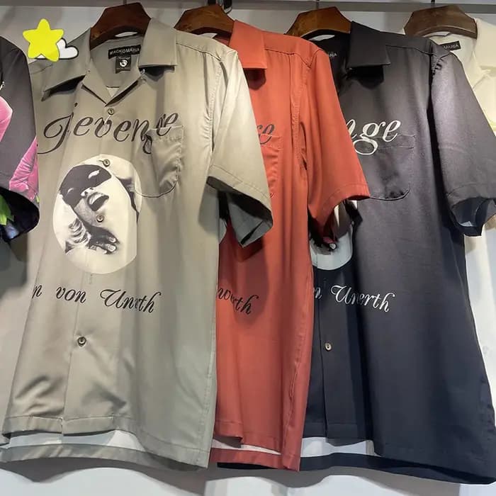 Noir rouge gris Wacko Maria chemises à manches courtes hommes femmes haute qualité classique caractère graphiques imprimer chemise hawaïenne t-shirt