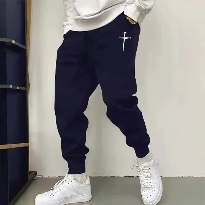 2025 nouveauté pantalons de survêtement pour hommes de haute qualité automne hiver quotidien sport décontracté pantalons de survêtement salle de sport mâle croix imprimé pantalon