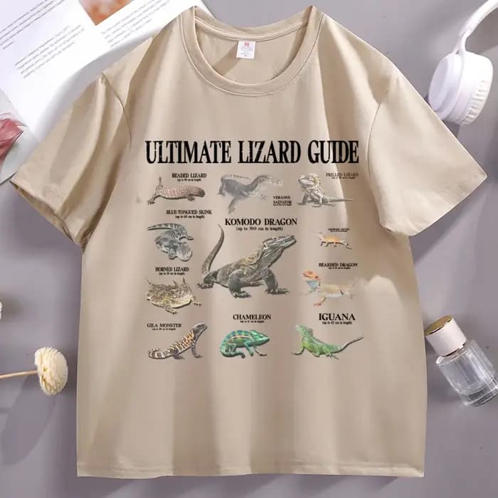 T-shirt Lizard Guide, t-shirt drôle et éducatif avec image de lézard