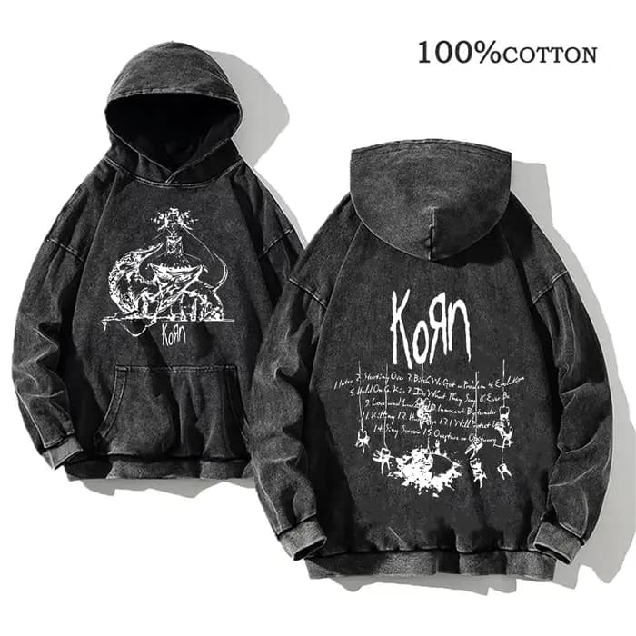 Korn Rock Band World Tour sweats à capuche Vintage lavé hommes sweats coton Hip Hop Streetwear pull