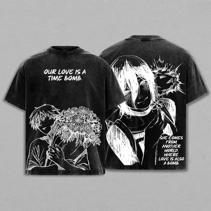 Reze graphique imprimé T-shirt tronçonneuse homme Anime Vintage lavé surdimensionné