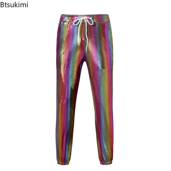 Pantalon de jogging tendance à rayures arc-en-ciel pour hommes, style hip-hop décontracté, avec cordon de serrage, idéal pour soirées disco et bals de promo, collection streetwear 2026