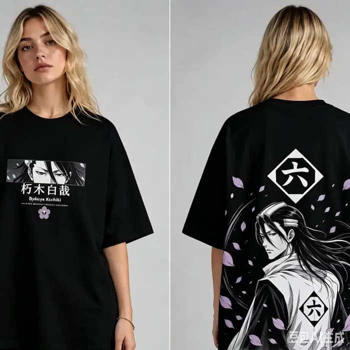 T-shirt à manches courtes BLEACH Byakuya Kuchiki, Anime Manga Streetwear, décontracté, imprimé graph