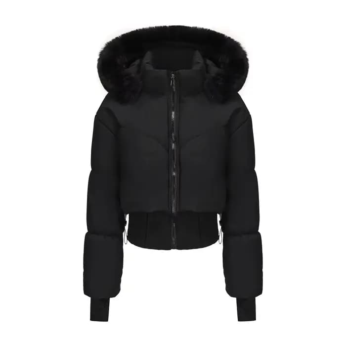 Blouson Bomber Femme 2026 à Capuche Court Veste d'Hiver Femme Vêtements Chauds et Tendance Café Noir