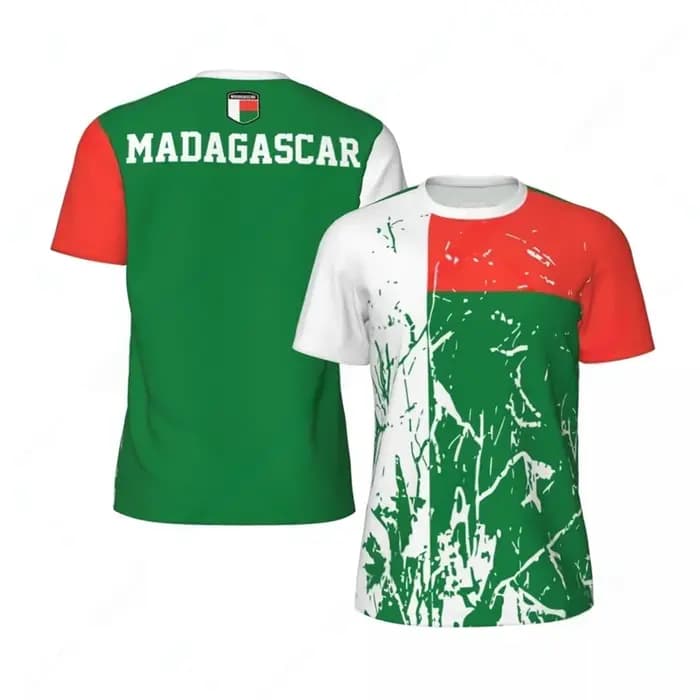 T-shirt respirant et à séchage rapide pour hommes et femmes, imprimé en 3D avec le drapeau de Madaga