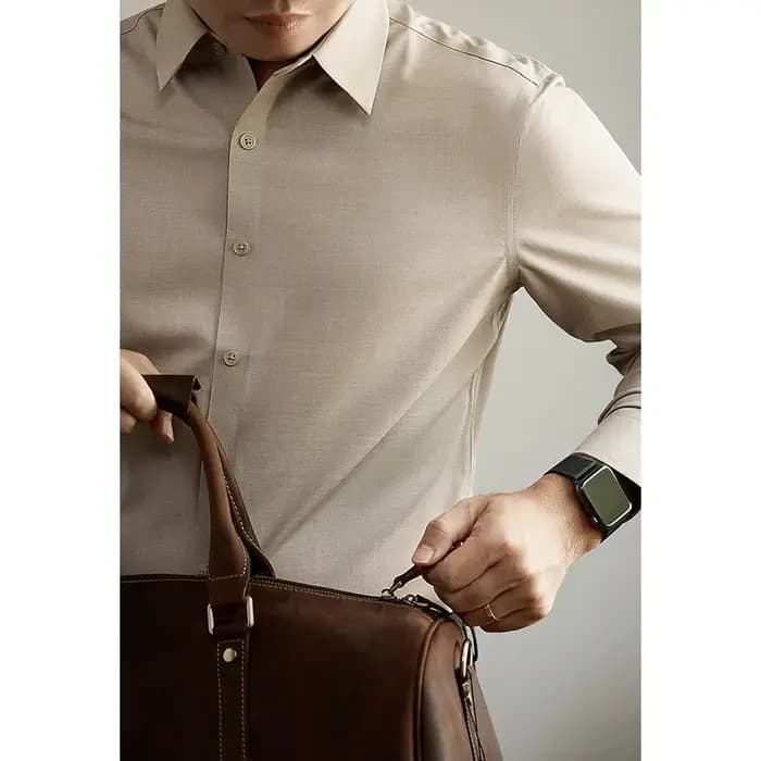  Chemise à manches longues en modal cool touch pour hommes sans fer – Business décontracté résistant aux rides 