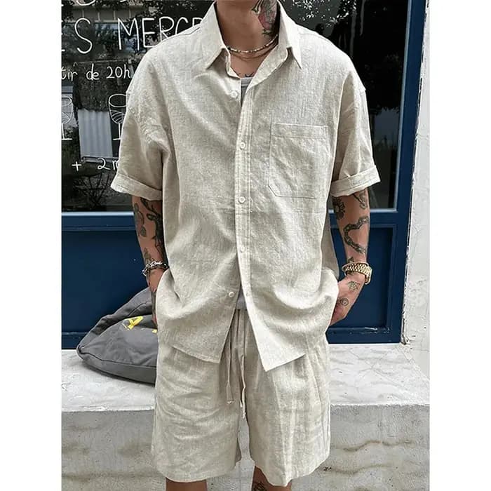 Ensemble décontracté en lin pour homme
