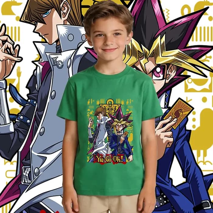 Yu Gi Oh Seto x Yugi T-shirt en coton imprimé anime pour garçons et filles, haut décontracté doux et respirant pour enfants