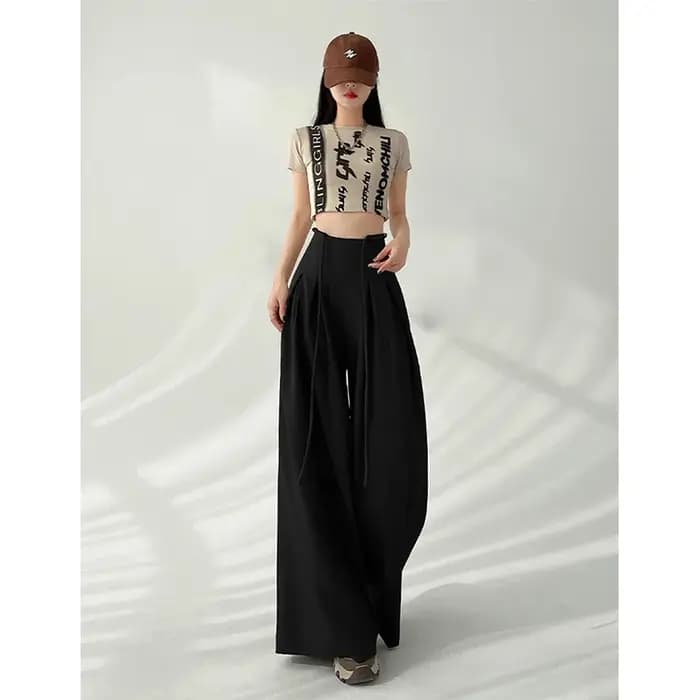 MEXZT Streetwear pantalon à jambes larges femmes coréen noir taille haute costume pantalon été mode