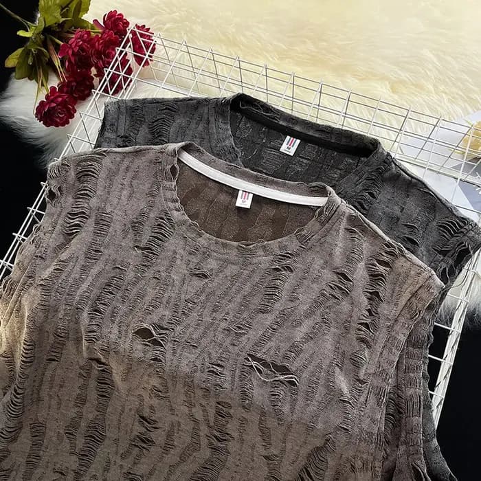 T-shirt sans manches déchiré style coréen American High Street