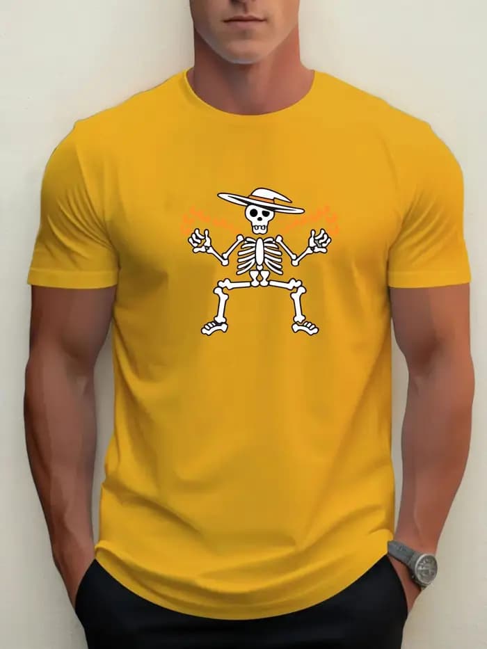 T-shirt pour hommes crâne 100 % coton imprimé graphique été col rond