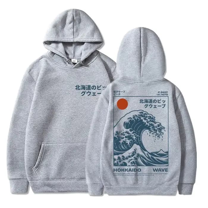 Sweat-shirt vintage style japonais Hokkaido Wave pour hommes et femmes