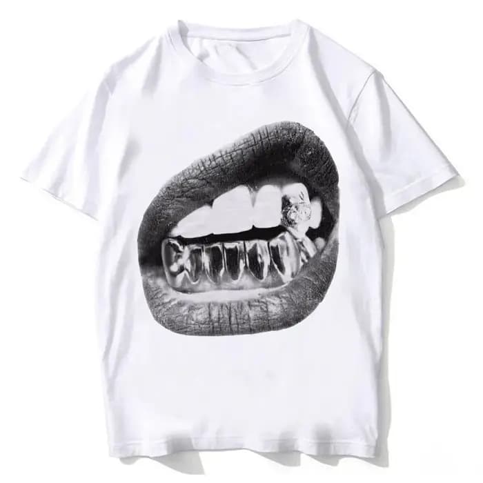 T-shirt unisexe Big Lips Y2k Mouth pour hommes et femmes, esthétique grunge vintage, t-shirt délavé, coton de haute qualité