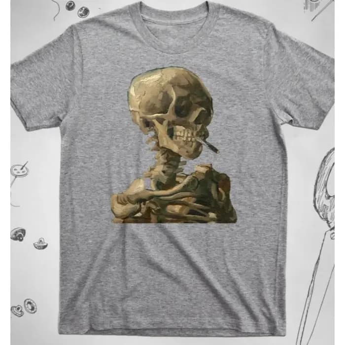 T-shirt squelette tendance avec design graphique vintage Van Gogh