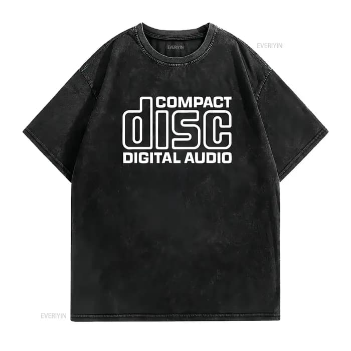 Logo CD disque Compact Audio numérique rétro années 80 90 t-shirt esthétique vintage lavé graphique doux légèrement homme unisexe respirant