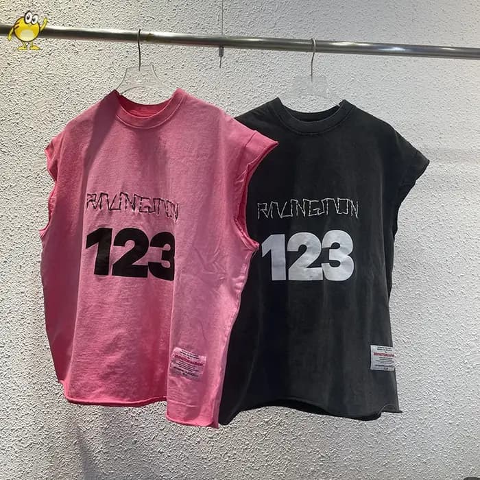 Haute qualité ample Vintage RRR123 manches coupées t-shirt hommes femme hauts à la mode