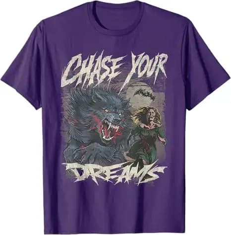 Chase Your Dreams T-Shirt d'art rétro d'horreur de loup-garou drôle Y2k Costume d'halloween nouveauté cadeau femmes hommes t-shirts esthétiques de mode