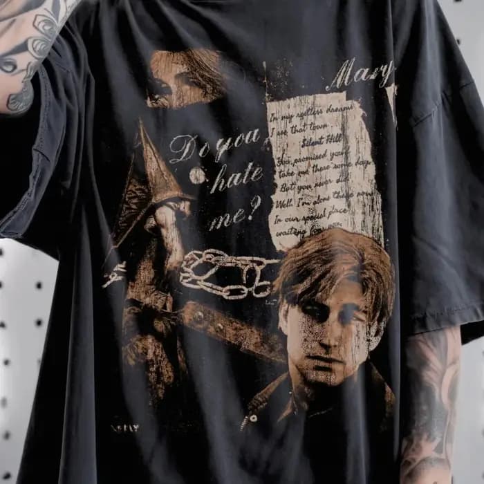 T-shirt à motif tête triangulaire Silent Hill 2, T-shirt rétro pour hommes, nouveau style d'été, T-shirt décontracté unisexe