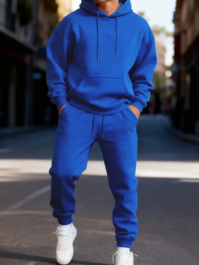 Homme sweat à capuche ensemble hiver couleur unie deux pièces ensembles longue longueur vêtements de rue sport