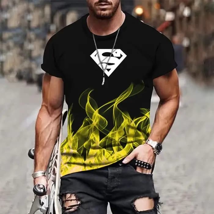 T-shirt d'été pour hommes, motif Superman, multicolore, col rond, mode streetwear, style masculin