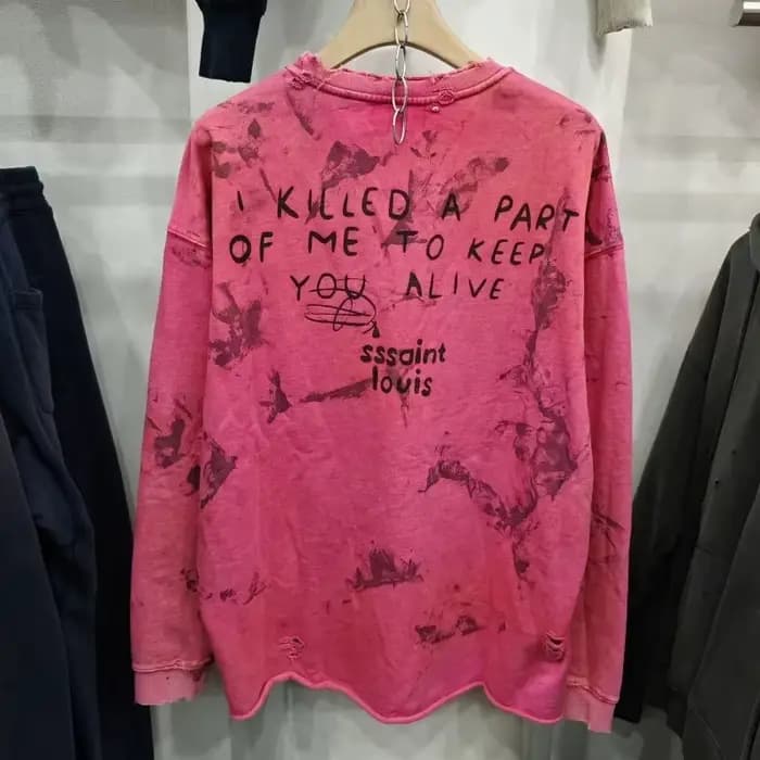 Sweat-shirt col rond rose vintage premium avec slogan Saint devant et derrière