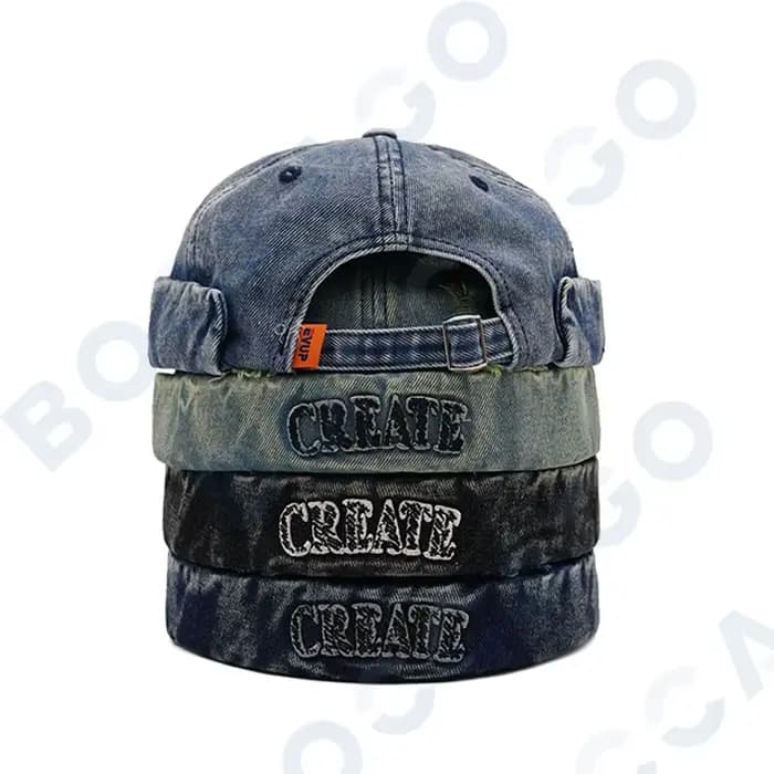 Casquette Docker en jean brodée avec visière, design déchiré, ajustable, pour homme et femme, idéale pour l'extérieur et la ville